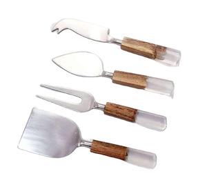 Vevor — ensemble de 4 couteaux à fromage en acier inoxydable, trancheuse à fromage avec manche en bois et en résine transparente - Product Image 1