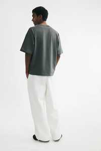 <b>Men's</b> Solid Flat Wide Leg Sweatpants <b>White</b> Relaxed Fit Jogger <b>Trousers</b> 100% Cotton Elastic Waist Drawstring Side Pockets Casual - Product Image 5