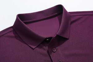 Camisa de Piqué Morada de Manga Corta para Hombre, Informal, Transpirable, de Algodón, Color Sólido, Tejido de Punto, Corte Regular, Cierre de Botones, Alta Calidad - Product Image 3