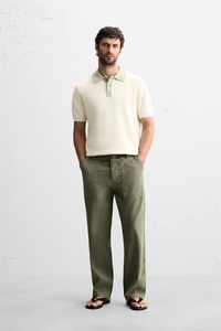 Polo en coton tricoté à manches courtes pour homme, couleur unie, décontracté, respirant, coupe classique, vert clair, col blanc, corps blanc - Product Image 4