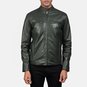 OEM Customized <b>Men's</b> Winter Leather <b>Jackets</b> <b>Long</b> Sleeves with Stand Collar Cow Skin Front Two Zipper Style <b>jacket</b> for <b>men</b> - Product Image 4