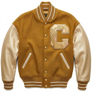 Men's Blue Varsity Jacket With Embroidered C Logo Preppy Style Wool Polyester Blend Turn-down Collar Regular Fit - Product Image 5