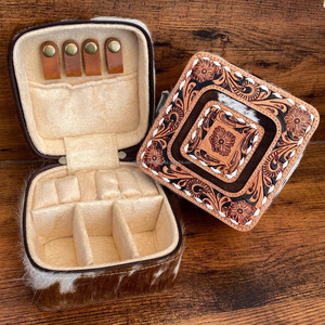 Haute qualité en cuir de vachette bijoux organisateur Orange anneaux boucle d'oreille Portable voyage boîte de rangement à la mode fermeture éclair bijoux cas - Product Image 2