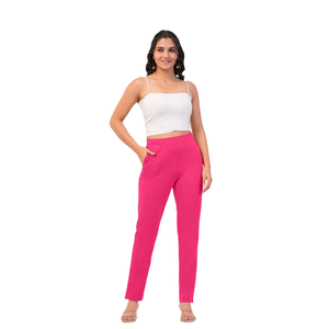 Pantalon slim rose pour femme, taille haute, extensible, décontracté, élégant, confortable, à porter au quotidien - Product Image 1
