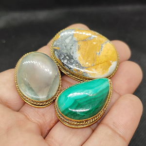 AAAAA Quality Natural Mixed Stone Grooved Pendants Lapidary's Choice Jasper Maligano Malachite Brass Metal Stones Charms - Product Image 3