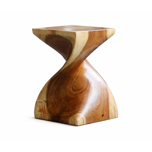 Minimalist Organic Solid Suar Wood <b>Square</b> Top <b>Side</b> <b>Table</b> Sculptural Swirl Accent <b>Table</b> Durable Natural Grain Furniture - Product Image 3