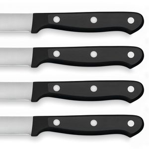 Ensemble de 4 couteaux à steak de qualité supérieure avec des lames courbes en acier inoxydable tranchantes et des manches à triple rivets noirs pour la restauration - Product Image 6