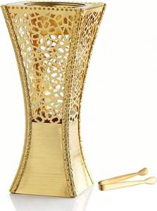 Brûleur à Bakhoor en métal doré de luxe avec motif étoile islamique, grand encensoir en forme de sablier pour la décoration du Ramadan et de l'Aïd - Product Image 4