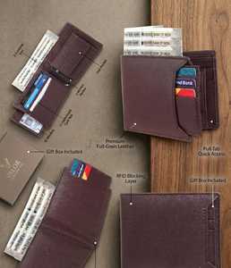 กระเป๋าสตางค์หนังพร้อมช่องใส่เหรียญกระเป๋าสตางค์สำหรับใส่บัตรและบัตรประชาชนและบัตรประชาชนแบบพับสองทบสำหรับผู้ชาย - Product Image 1