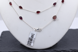 925 Sterling Silver Garnet <b>Necklace</b> Bezel Set Pear Cut Red Gemstone Station <b>Long</b> Layering Chain Jewelry Wholesale - Product Image 3