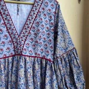 Vestido Maxi Boho Hecho a Mano, 100% Algodón, Estampado en Bloques, Cuello en V, Manga Larga, Estilo Casual, para Mujer, Venta Caliente 2026 - Product Image 1