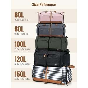 Sac de sport en toile LUKE 150L Grande capacité Voyage avec fermeture éclair étanche Design rayé Doublure en maille polyester - Product Image 5