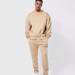 Conjunto Deportivo con Capucha para Hombre, Color Beige, Pantalones Largos con Bolsillos Laterales, Ropa Casual de Otoño, 100% Algodón, Transpirable, Corte Holgado - Product Image 1