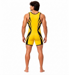 Combinaison de lutte jaune et noire pour hommes, sans manches, col rond, en spandex et nylon, pour gymnastique, respirante, toutes saisons - Product Image 2
