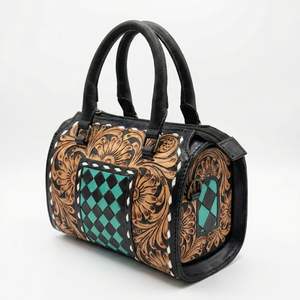 Sac de voyage mini Speedy en cuir véritable de luxe, gravé à la main avec motifs floraux et à carreaux, dernière mode 2026, vente en gros - Product Image 4