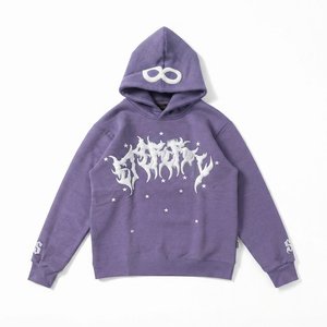 Conjuntos de chándal con capucha morados personalizados para hombre con logo blanco y estampado de estrellas, mangas largas, ropa de calle para adultos, ropa de otoño de algodón. - Product Image 3