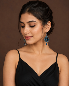 Mejor Precio Pendientes Colgantes de Topacio Azul para Mujer, con Engaste de Bisel Plateado Antiguo, Diseño Floral Bohemio para Boda, Bajo MOQ - Product Image 2