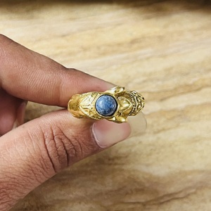 Bague en laiton bleu corail, design vintage, texture texturée, plaquée or 18 carats, style bohème, bijoux ethniques, bague tribale pour femme, vente en gros - Product Image 1