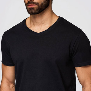 Camiseta con Cuello en V, Estilo Casual, Moderna, Lisa, Vintage, Tejida, Ajustada, Elástica, con Estampado Personalizado, Logotipo Personalizado, Fabricante OEM - Product Image 6