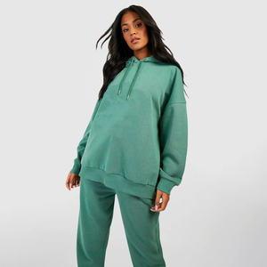 Conjunto Deportivo Verde para Mujer con Capucha, Manga Larga, Diseño Sólido, Sudadera Holgada Informal y Pantalones con Bolsillos Laterales - Product Image 6
