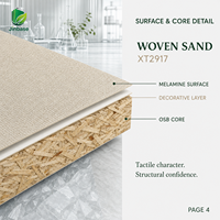 Panneau OSB (Oriented Strand Board) mélaminé Jinbase SXT2917, finition sable tissé, 18 mm, E0, 1220x2440 mm, pour la décoration intérieure scandinave