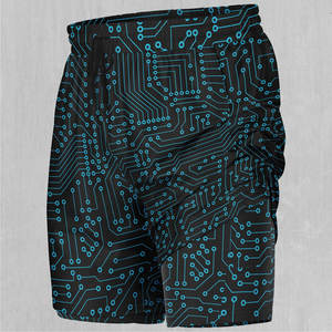 Men's Black Circuit Board Print <b>Quick</b> <b>Dry</b> <b>Shorts</b> Mid Waist Elastic Drawstring Casual Style With Pockets Geometric Pattern - Product Image 6