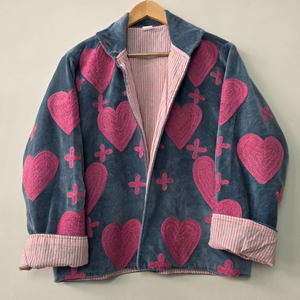Morvi-Fab 2026 #63 Latest <b>Women</b>’s <b>Velvet</b> <b>Jacket</b> – Heart Pattern Designer Outerwear with Contrast Collar - Product Image 1