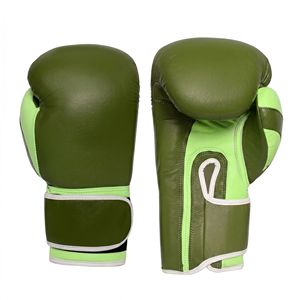 Gants de boxe en cuir vert olive de style vintage, rembourrés en mousse haute densité, à lacets, coupe-vent, durables - Product Image 1