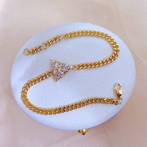 Gold Plated Chain Bracelet With Triangle Crystal Pendant Hiphop Style Unisex Everyday Wear - Product Image 1