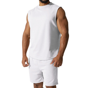 Ensemble de survêtement d'été 2 pièces sans manches de haute qualité, écologique, pour hommes, avec logo personnalisé, grandes tailles M-3XL, pour la gym - Product Image 4