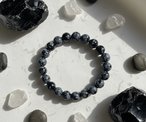 Handmade AAA Snow Flake obsedian Round Bead Bracelet – Polished Gemstone Stretch Bracelet for <b>Men</b> & Women - Product Image 5