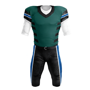 Uniforme de football américain pour homme, col en V, manches courtes, rayures vertes, noires et bleues, tissu respirant, coupe ajustée, pour entraînement et matchs - Product Image 6