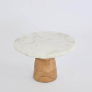 Luxury Round Marble <b>Cake</b> <b>Stand</b> with Wood Base Circle Dessert Display Pedestal Handmade for Home Party Use - Product Image 3