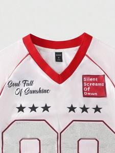 Maillot de football américain personnalisé 2026 pour femme, en maille avec strass thermocollants, col en V, style streetwear vintage, vente en gros, usine OEM - Product Image 4