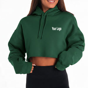 Nouveau sweat à capuche court pour femme, couleur unie, manches longues, décontracté, 100 % coton tricoté respirant, idéal pour l'automne - Product Image 1