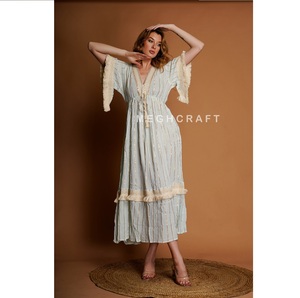Vestido Maxi Bohemio de Algodón con Lurex para Mujer, Cómodo y Sin Arrugas, para Uso Casual y de Fiesta, a Bajo Precio, Exportación al por Mayor - Product Image 1