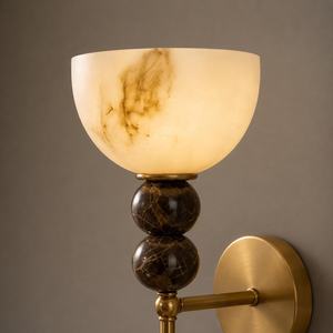 Bol en marbre moderne sur base en laiton avec support sphérique en pierre foncée, décoration intérieure, forme ronde, pièce d'appoint pour salon - Product Image 3