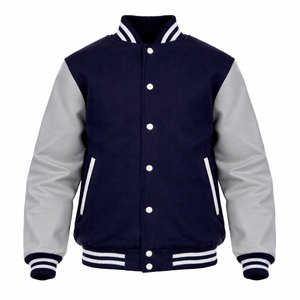 แจ็คเก็ตวาร์ซิตี้แบบกำหนดเองขายส่งสำหรับผู้ชาย ตัวเสื้อทำจากผ้าขนสัตว์และแขนเสื้อทำจากหนัง PU แจ็คเก็ตเบสบอลแบบ Letterman ผลิตตามแบบ OEM - Product Image 2