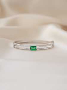Emerald <b>Cuff</b> Bangle <b>Bracelet</b> 925 Sterling <b>Silver</b> 14K Gold Plated Gemstone Stacking Statement <b>Bracelet</b> Gift For Her - Product Image 4
