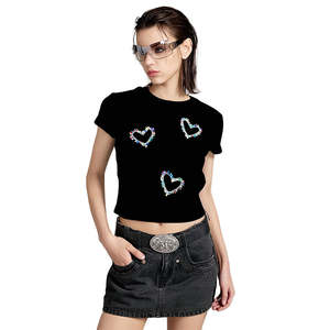 Camiseta Corta de Algodón para Mujer, Estilo Casual, Ajustada, Suave y Elástica, para Verano, Moda Urbana - Product Image 2