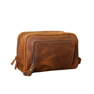 Vintage Leather <b>Toiletry</b> Bag Medium Size Zipper Closure Durable Travel Cosmetic Case for Men Shaving Kit <b>Storage</b> - Product Image 2