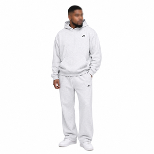 Chándal Personalizado con Logotipo Bordado para Hombre, Gris Jaspeado Claro, Felpa de Algodón Transpirable, Estilo Urbano, Dos Piezas, Sudaderas con Capucha, Venta al Por Mayor - Product Image 1
