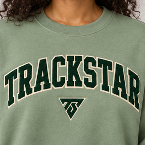 <b>Women's</b> Muted <b>Green</b> Outlined Varsity Letter Crewneck Sweatshirt Long Sleeve Drop Shoulder Custom Logo - Product Image 5