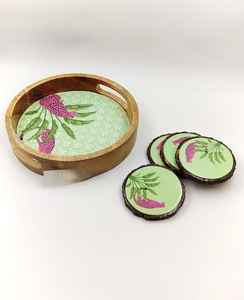 Plateau de service rond en bois avec design en résine et ensemble de sous-verres assortis, article décoratif pour la maison et la cuisine, cadeau - Product Image 3