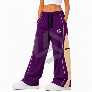 Custom Women's Winter Flat Front Loose Fit Fleece Cargo Sweatpants with Zip Pockets | Premium Streetwear Manufacturer - Product Image 3