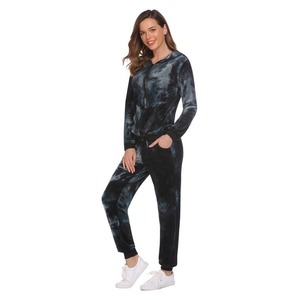 Ensemble de survêtement tie-dye pour femmes, à capuche, avec fermeture éclair, manches longues, tenue décontractée pour le jogging avec poches latérales, couleur dégradée, vêtements d'automne - Product Image 3
