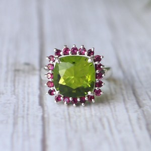 Peridot Tourmaline <b>Ring</b> 925 Sterling Silver Rhodium Plated Luxury Gemstone Handmade <b>Statement</b> Jewelry Elegant Gift for Women - Product Image 3