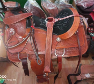 แบบพกพาขี่ม้าอานหนังแท้ Western Roping Ranch Wadeชุดอานที่จับคู่หัวและเกราะ - Product Image 2