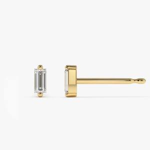 Boucles d'oreilles clous baguette en diamant naturel en gros, or massif 14 carats, bijoux minimalistes solitaires - Product Image 4
