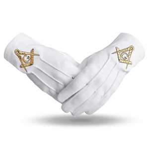 Gants en coton blanc avec emblème maçonnique, longueur au poignet - Product Image 1